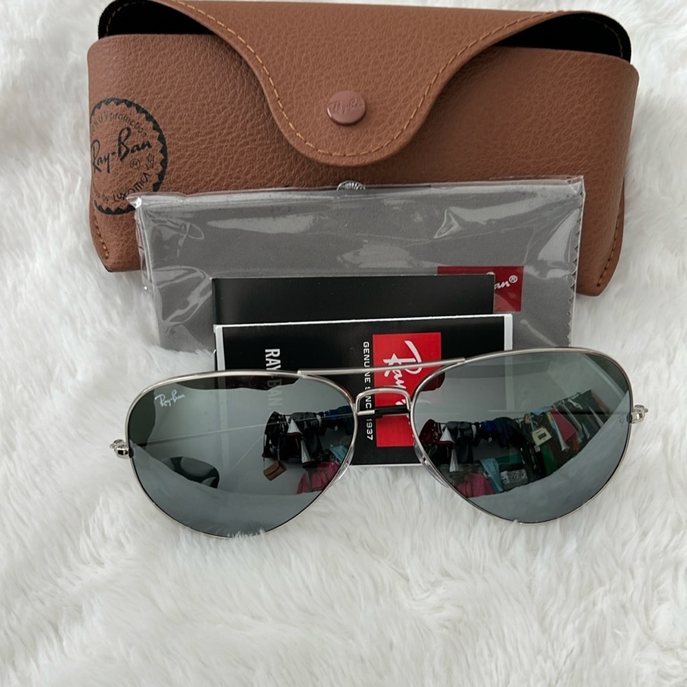 Ray-Ban RB3025 Aviator Mirror Sunglasses Silver Frame XXL New - Picture 5 of 7